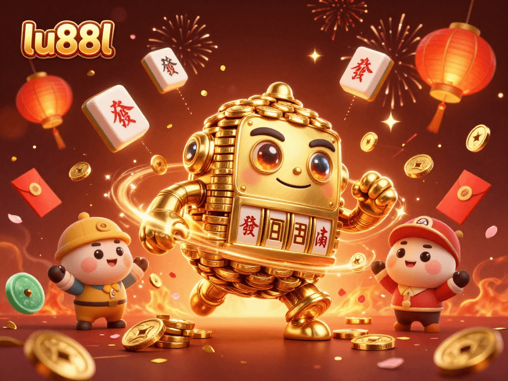 Experience exciting gaming at lu88l with a dazzling 3D golem and festive casino elements.
