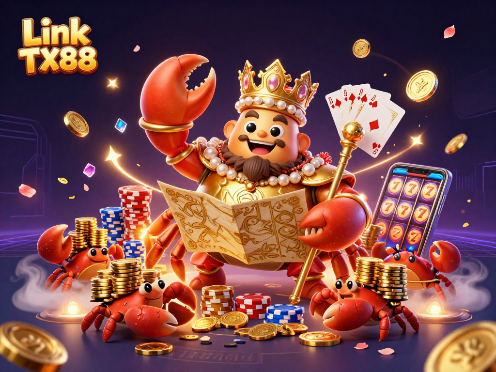 Engage with Link TX88's exciting gaming scene featuring treasure and dynamic characters in a vibrant casino environment.