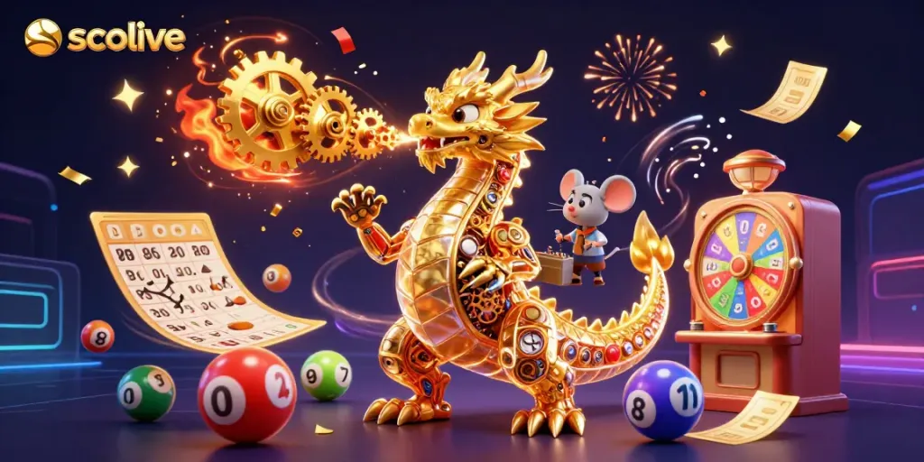 Socolive platform showcases a golden dragon with magical elements celebrating a winning lottery, sports, and gaming vibe.