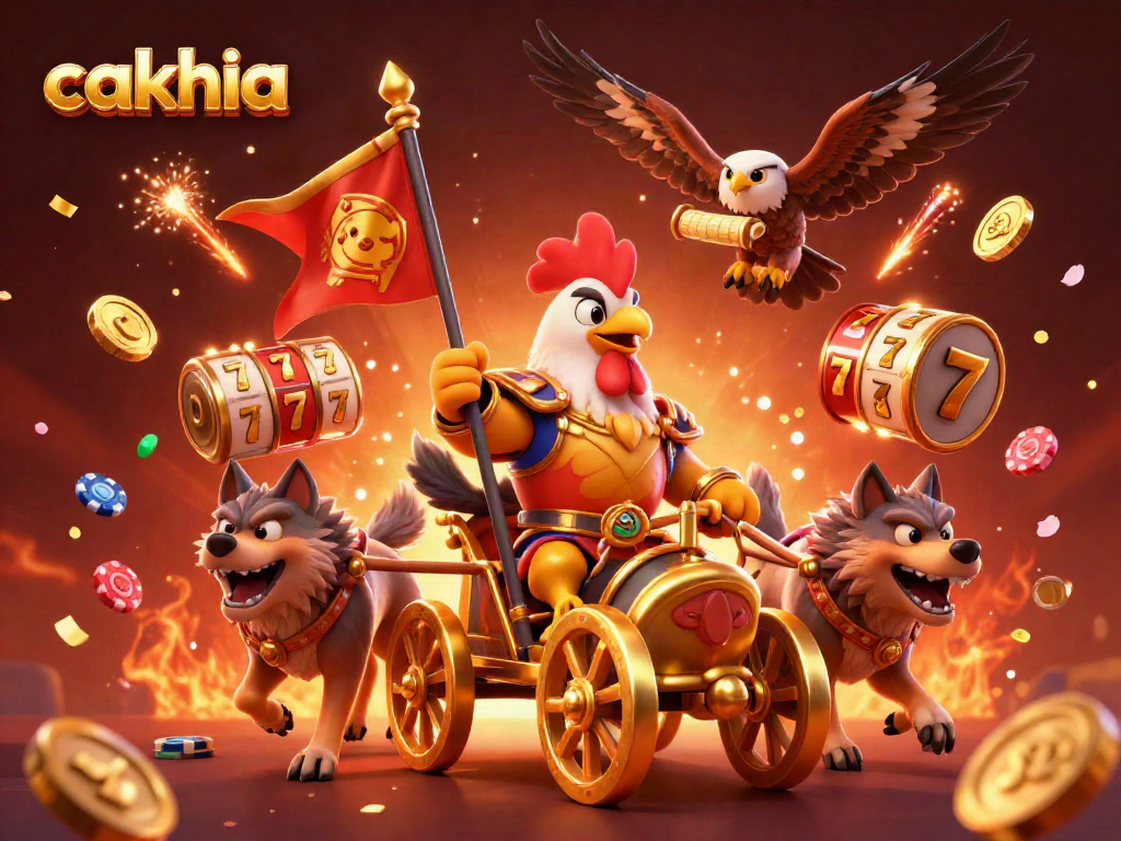 Experience thrilling gambling action with cakhia using a dynamic 3D rooster warlord in a vibrant casino scene.